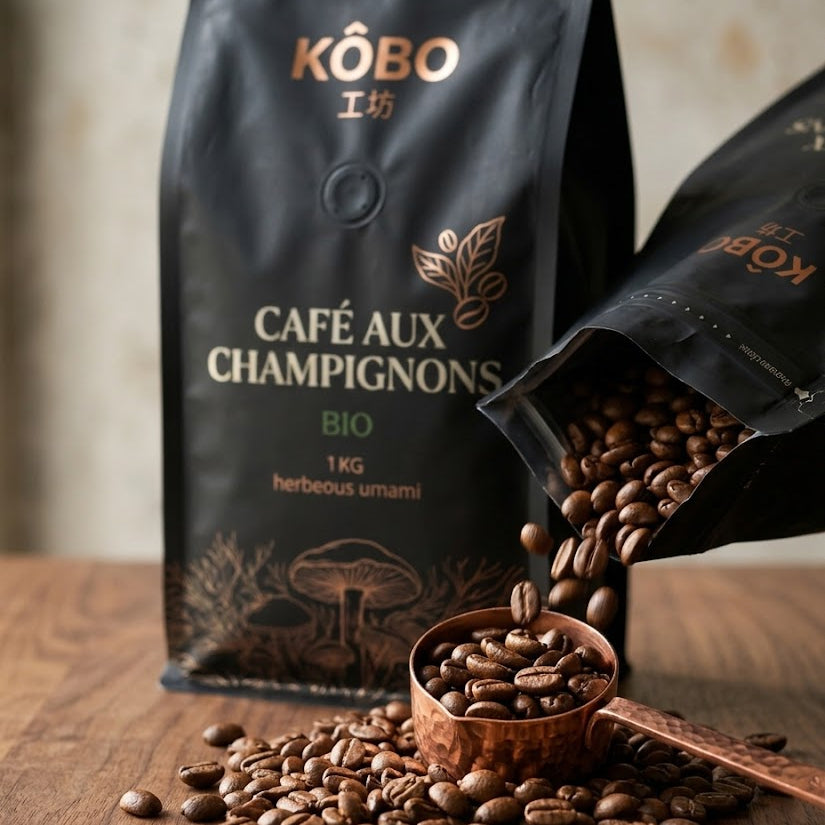 Détail de l'étiquette Café aux Champignons Bio, torréfaction moyenne