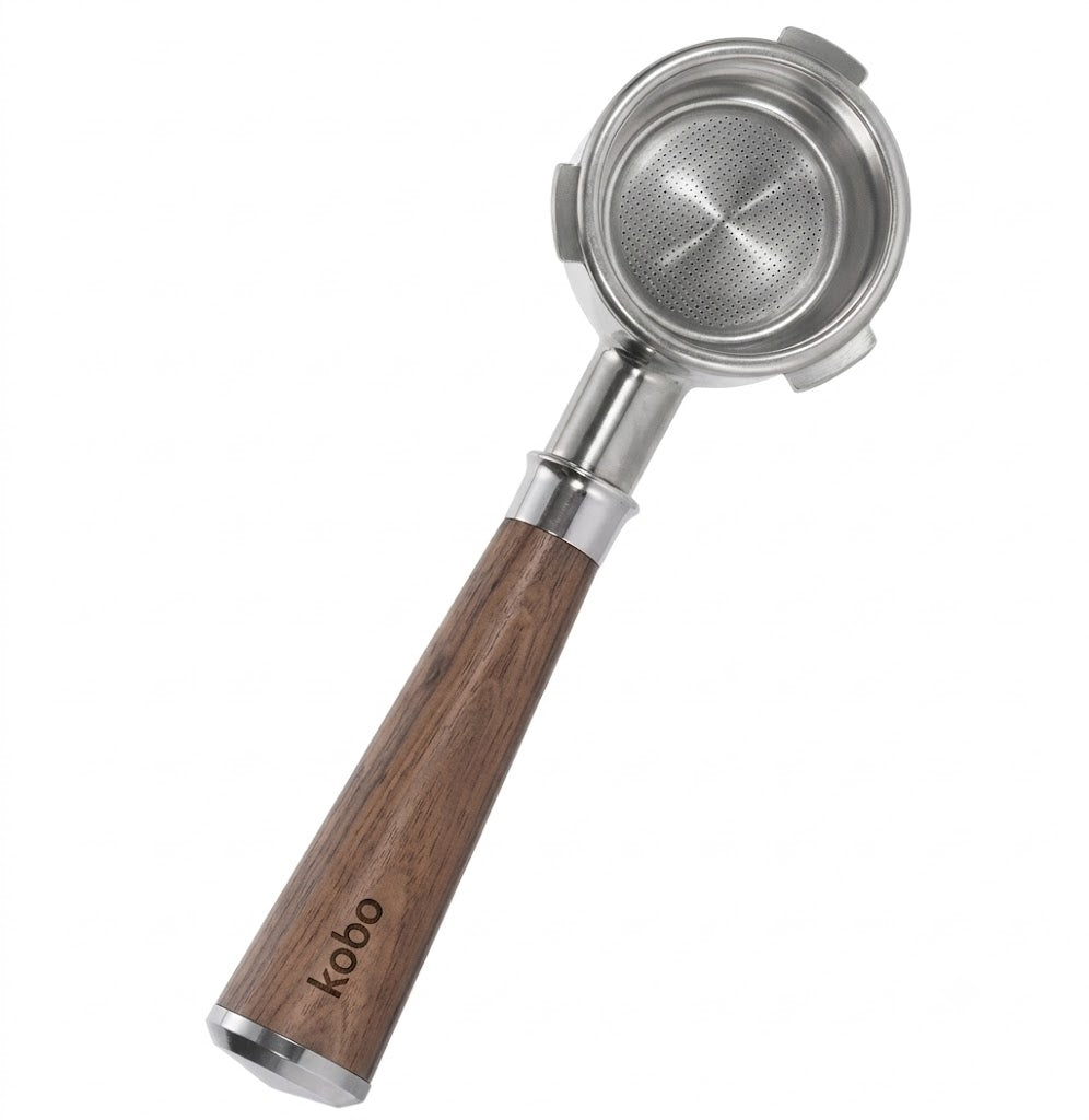 Portafiltre sans fond 58mm en inox avec manche en bois massif